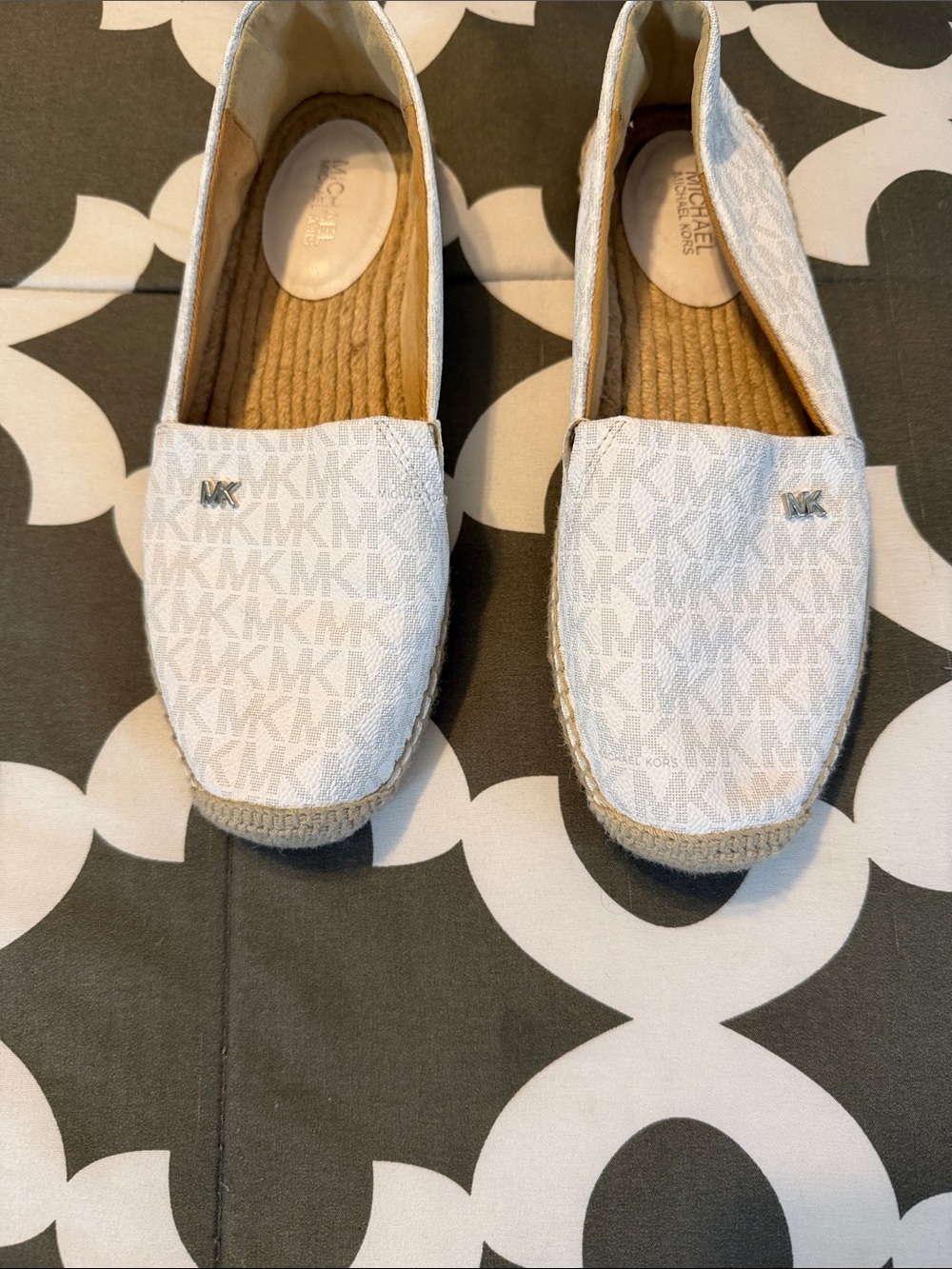 Michael Kors Ivory MK Monogram Espadrille Slip-Ons